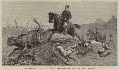 De Britse Vloot in Besika Baai, Officieren jagen met Beagles door Samuel Edmund Waller